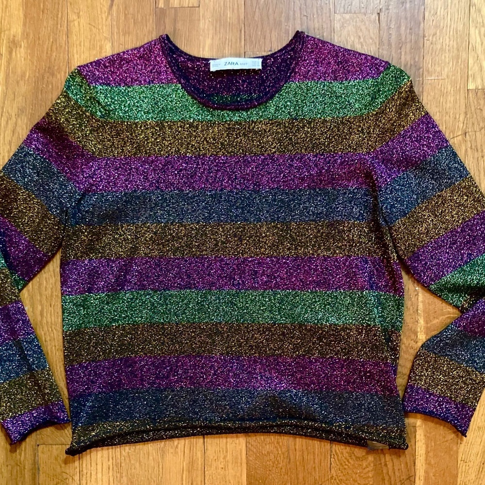 Zara Metallic Striped Knit Stretch Sweater Top - Small - never worn